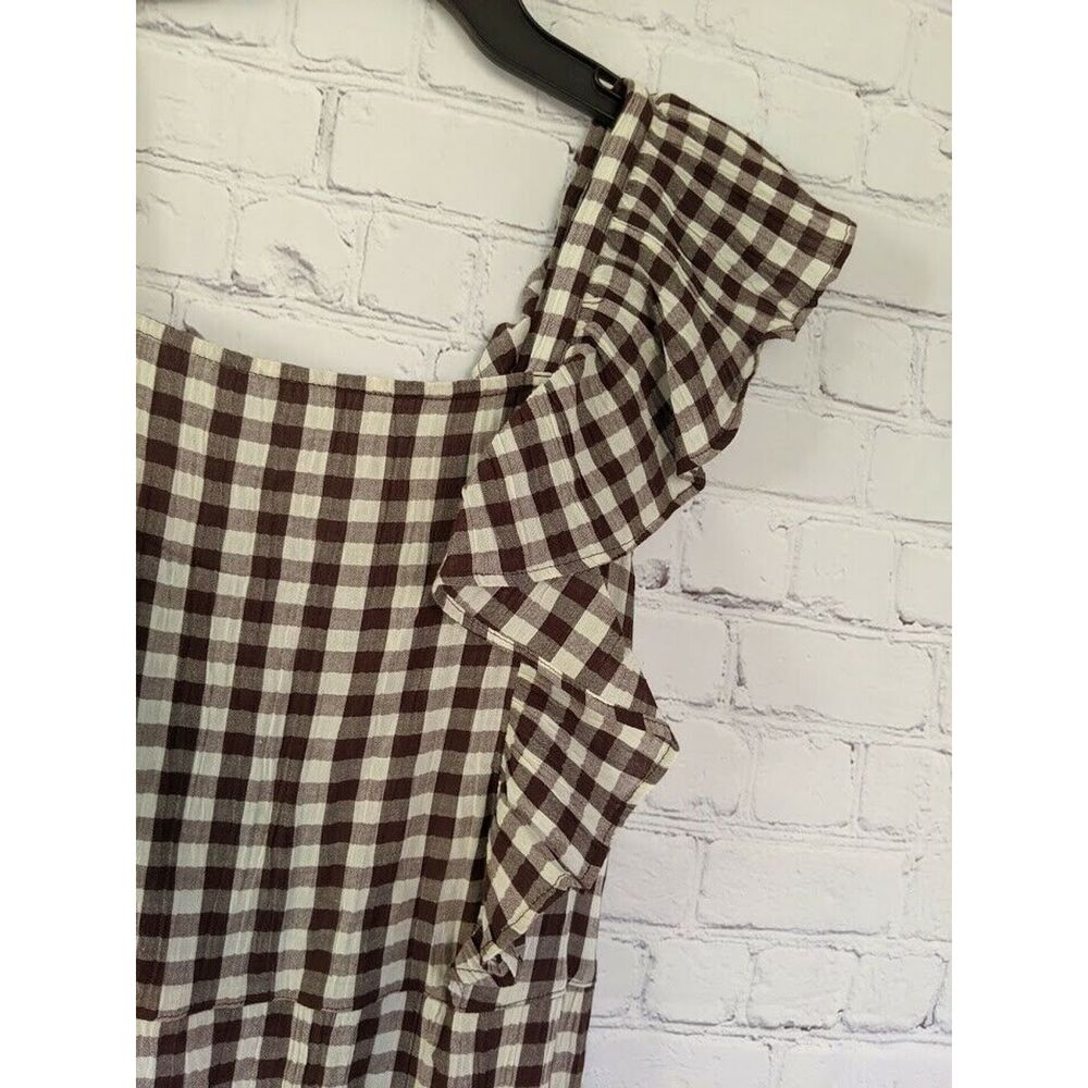 TOPSHOP US Brown Gingham Ruffle Mini Dress Ruffle - Picture 6 of 6
